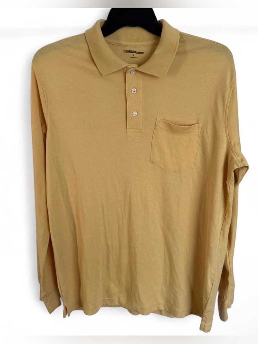 Croft & Barrow Men’s L Rattan Yellow Long Sleeve Polo Pocket Shirt  Super Soft